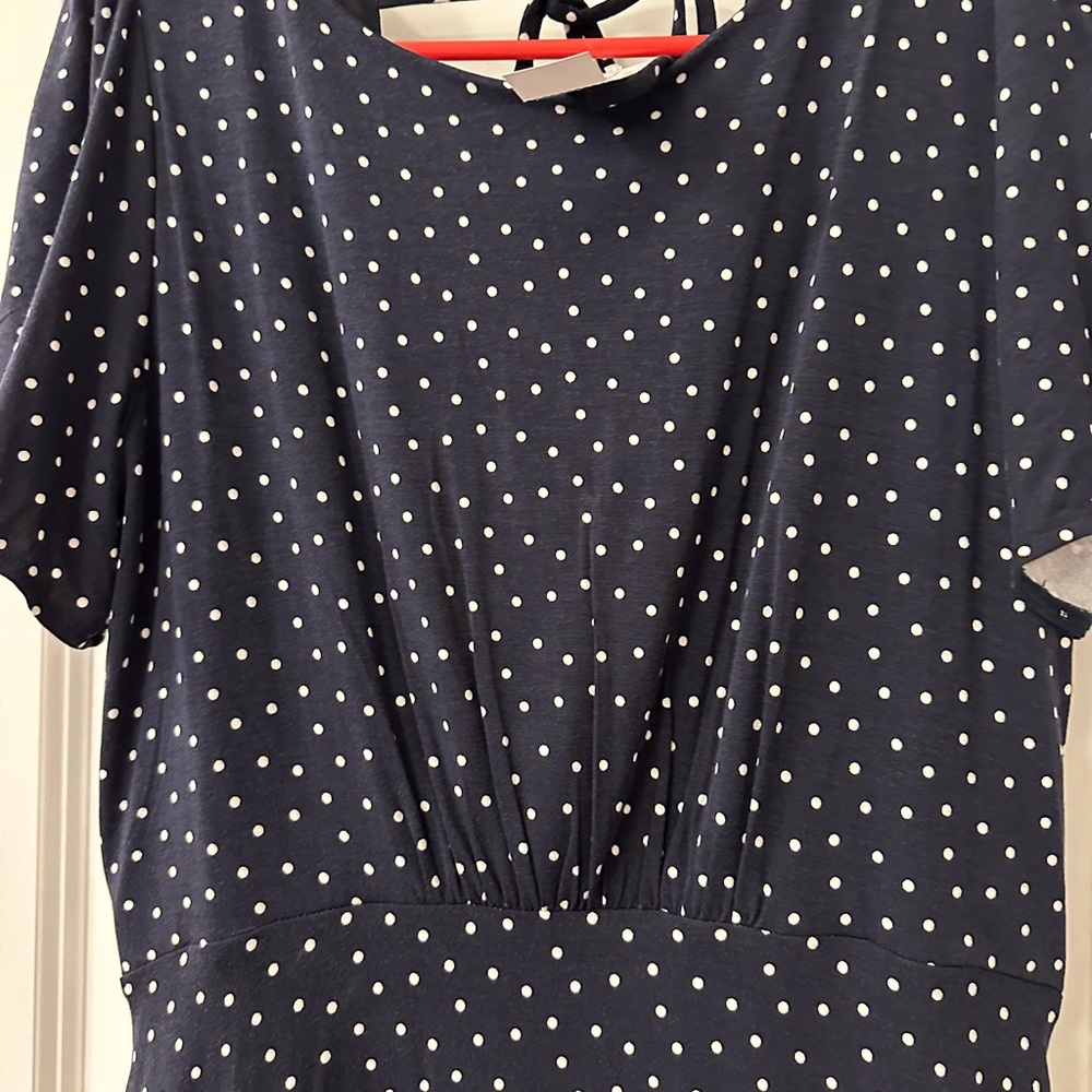 NWT. Loft navy polka dress. Size 8